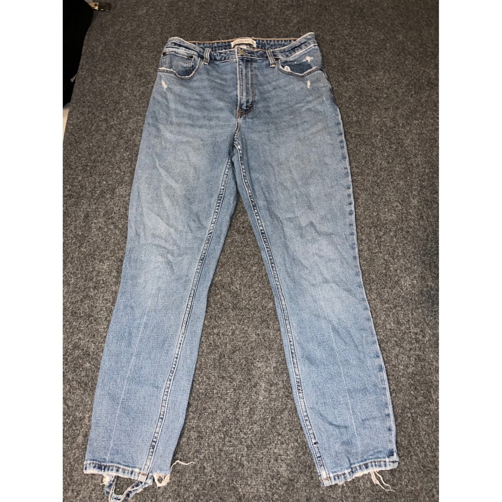 Abercrombie & Fitch Curve Love Skinny High Rise Blue Jeans Womens 28/6 Raw Hem